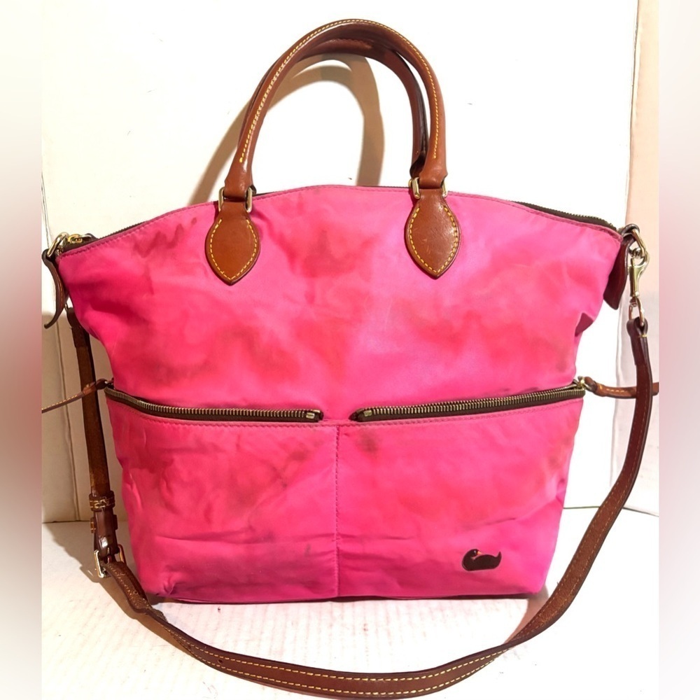 Dooney bourke canvas Pink Tote Bag with Brown Accents bag